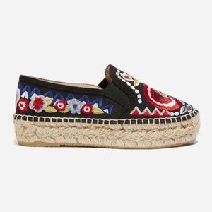 Johnny Was Black Espadrilles with Colorful Embroidery